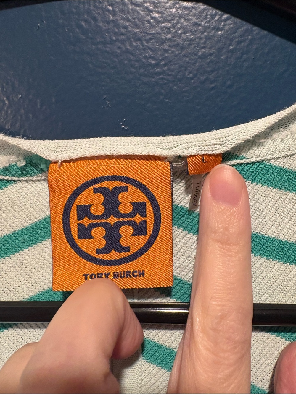Tory Burch Green & Mint Striped Long Sleeve Top EUC - Picture 3 of 6